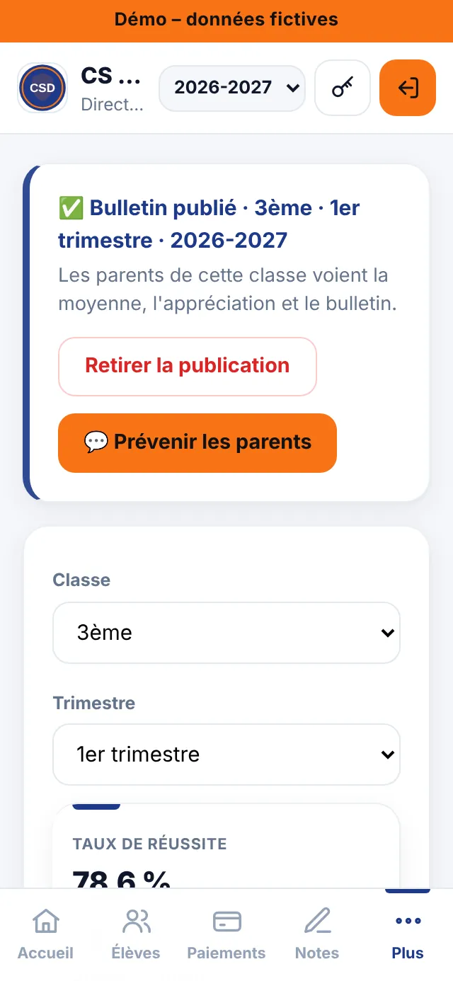 Bulletins de toute une classe en un clic