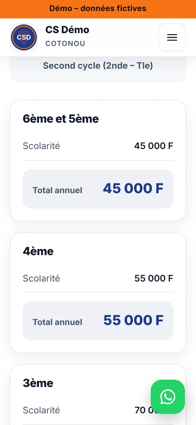 Frais de scolarité publiés en ligne